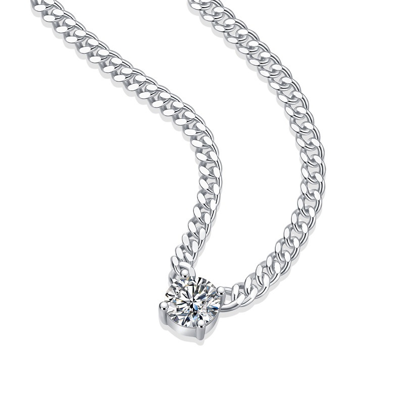 S925 Silver Men's Chain Silver Platinum Plated Moissanite Cuban Necklace New Amazon Hot Sale Clavicle Chain Wholesale