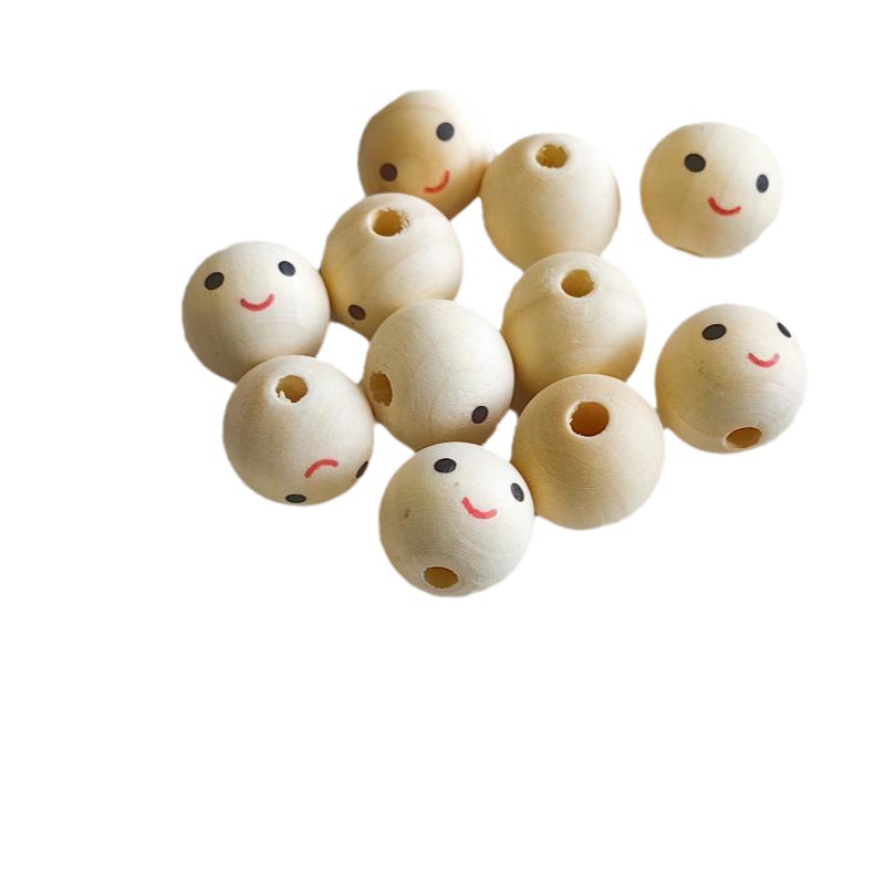 Cute Smiley Wooden Beads Cartoon Round Decorative Pendant Cartoon Toy Ball Filling Ball Creative Wooden Products Wholesale