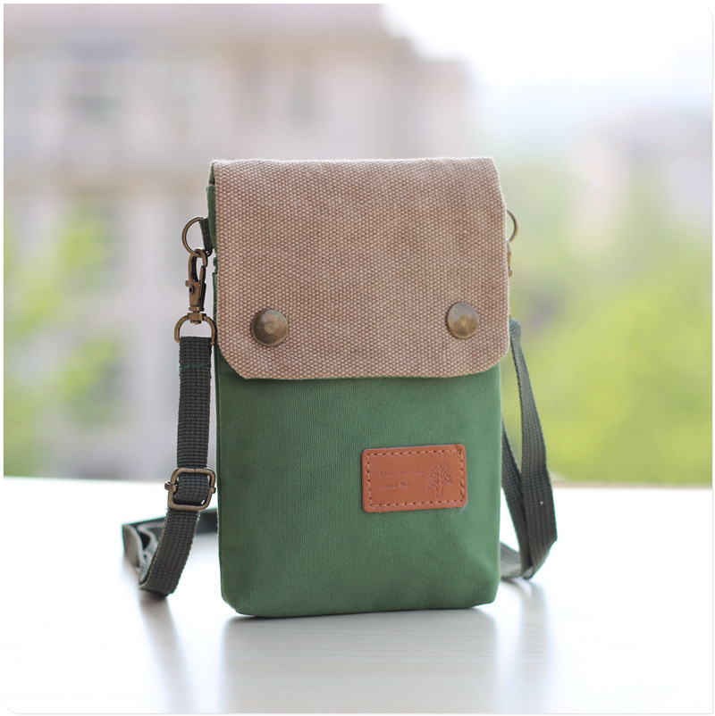 Solid color canvas 3-layer crossbody mobile phone bag simple fabric women's bag wholesale fashion satchel wallet