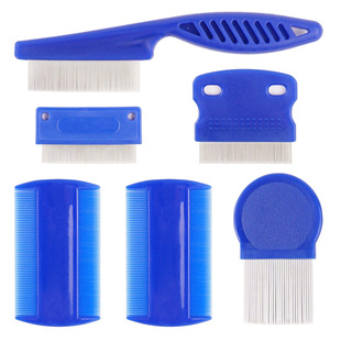 Pet flea comb 6-piece blue comb stainless steel needle dense tooth 2023 cat dog comb