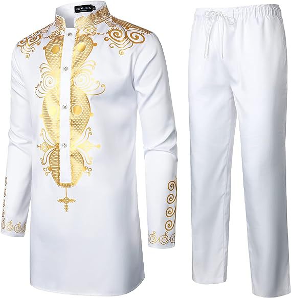 2023 hot new foreign trade cross-border hot sale men's clothing African men's suit bronzing top and trousers 2-piece set