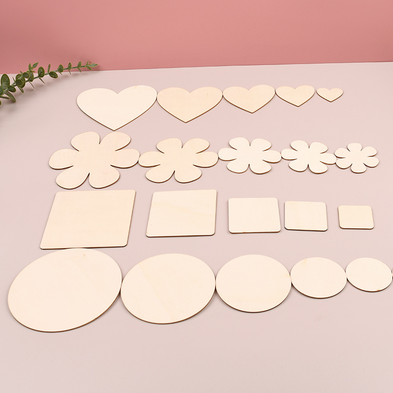 DIY Round Wood Laser Cutting Pieces Wood Board Wooden Crafts Oval Love Geometry