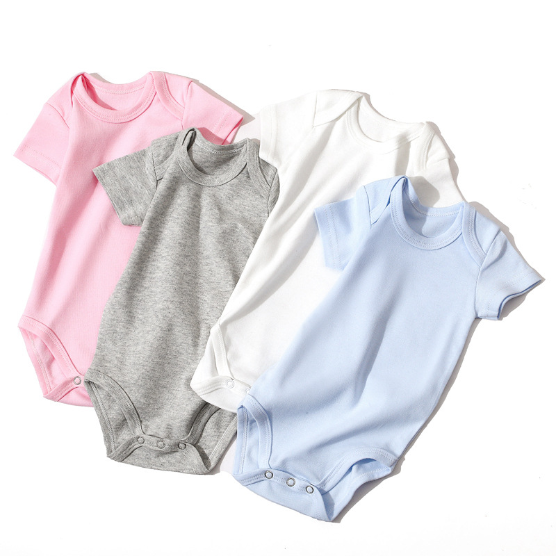 Factory direct baby Foreign Trade Cotton solid color short sleeve triangle ha clothes newborn jumpsuit men's and women's baby bag fart clothes