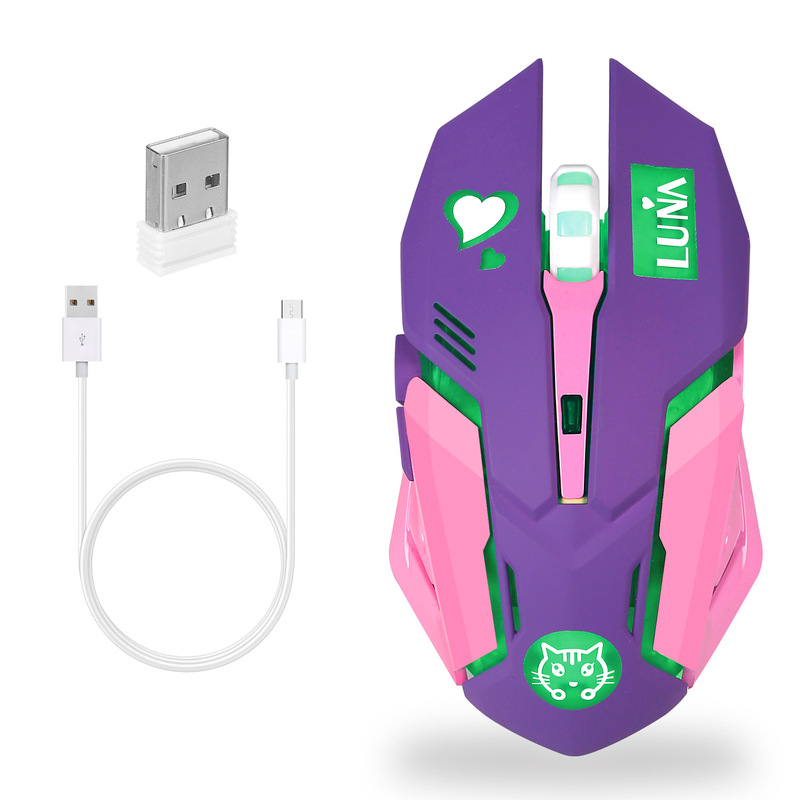 ワイヤレスゲーミングマウスカラフルな光るオーバーウォッチ Dva 光電サイレント充電マウスデジタルコンピュータアクセサリー|undefined