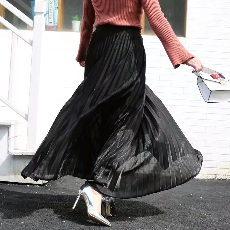 Spring and Summer new pleated skirt long skirt wholesale slim high waist large swing Golden Beach skirt for women