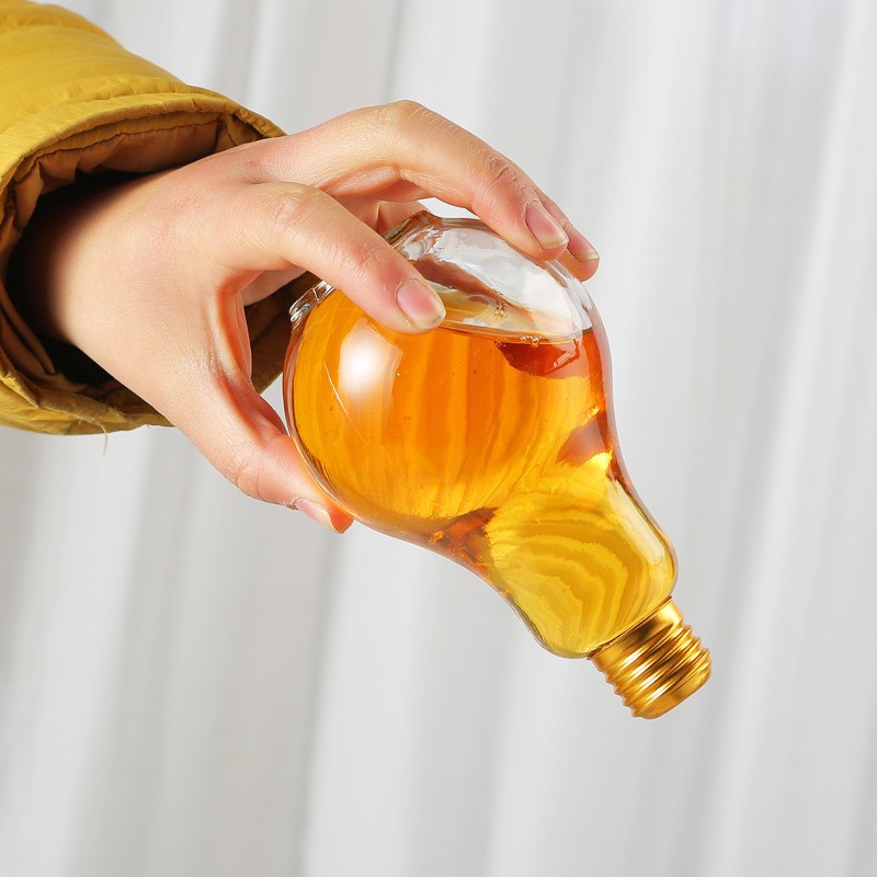 Creative bulb beverage bottle glass high color transparent juice bottle 500ml milk tea fruit wine with lid
