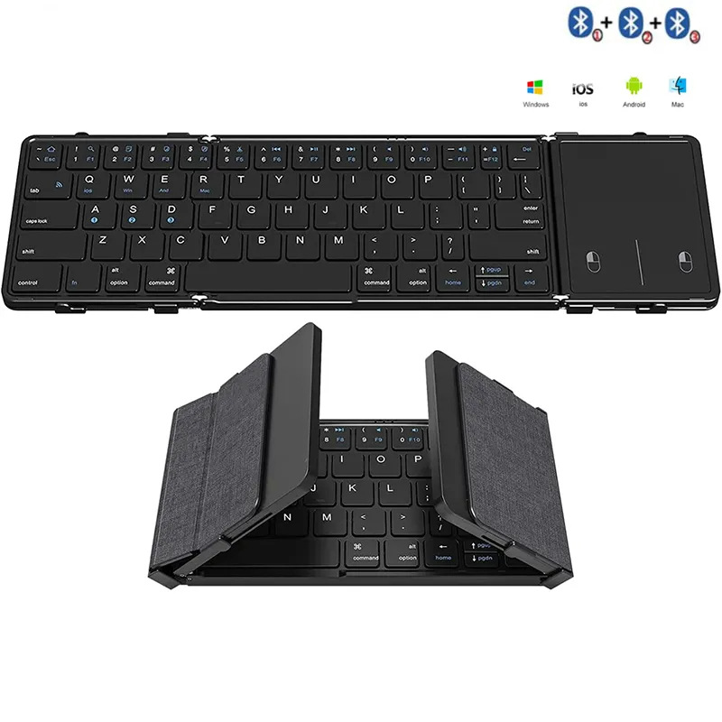 New three folding 2.4g Bluetooth keyboard mobile phone tablet computer three system Universal Business leather portable keyboard
