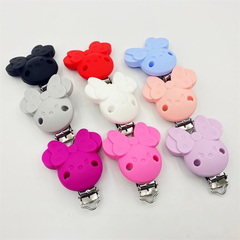 Manufacturer supplies silicone Minnie pacifier clips, hardware duckbill clips, food-grade infant pacifier accessories