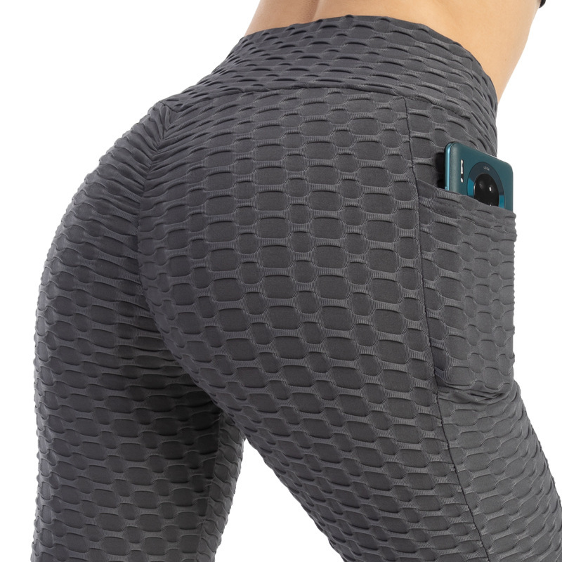 Cross-border bubble Pocket Yoga Pants high elastic wicking hip lifting slim fitness pants European and American leggings women