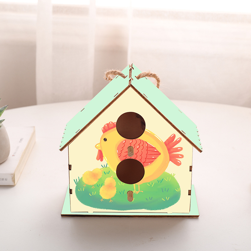 Cross-border wooden bird nest bird house diy small house graffiti Outdoor Birdhouse kit children handmade utensils independent station