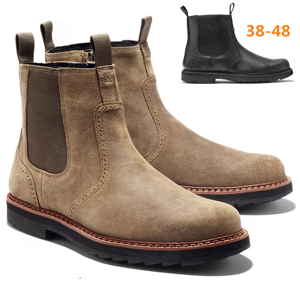 HPIOPL Cross-border Wear-resistant Vegetable Tanning Handmade Scrub Foot High-top Men's Boots Casual Black Chelsea Boots