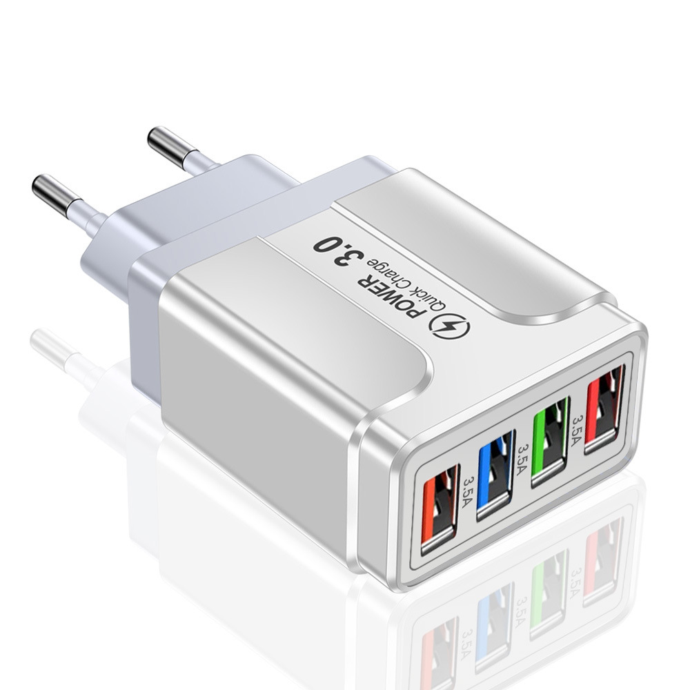 Color 4USB mobile phone charger 3A flat travel charging head US gauge European Gauge Charger cross-border wholesale