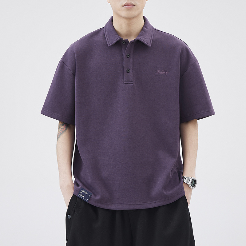 Anyang Heavy Polo Shirt Boys Japanese Style Trendy Brand Summer Loose Half Sleeve Simple Boys Brown Short Sleeve Lags