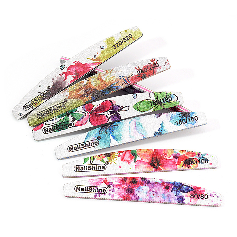Nailshine Cross-border Japanese Sandpaper Half-moon Nail File Printing Grinding Strip for Real Armor Repair