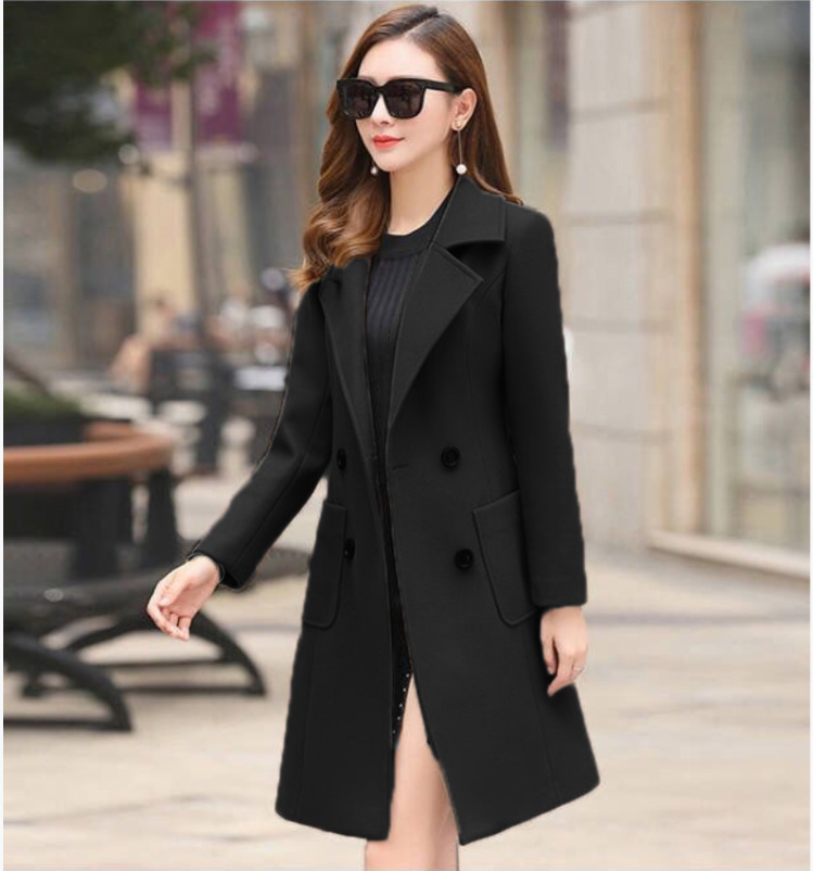 2021 New Winter Korean Style Slim-fit Slimming Fashionable Elegant Long Waist Woolen Coat Women's Woolen Coat