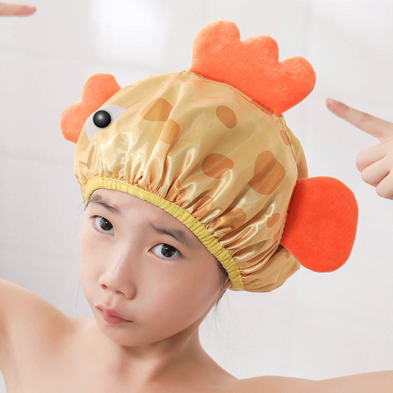 New Cartoon Double Layer Shower Cap Women's Waterproof Shower Cap Cute Cartoon Children's Three-dimensional Shower Cap Household Shower Cap