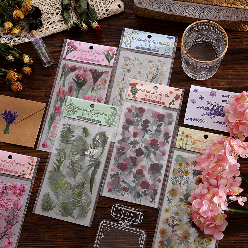 Retro plant flower pet stickers hand account waterproof children paste water Cup decorative material pattern diy small stickers