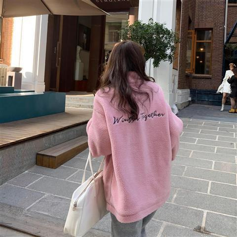 2024 autumn and winter New loose stand collar lamb wool coat women's thickened Western style cute bear plush top