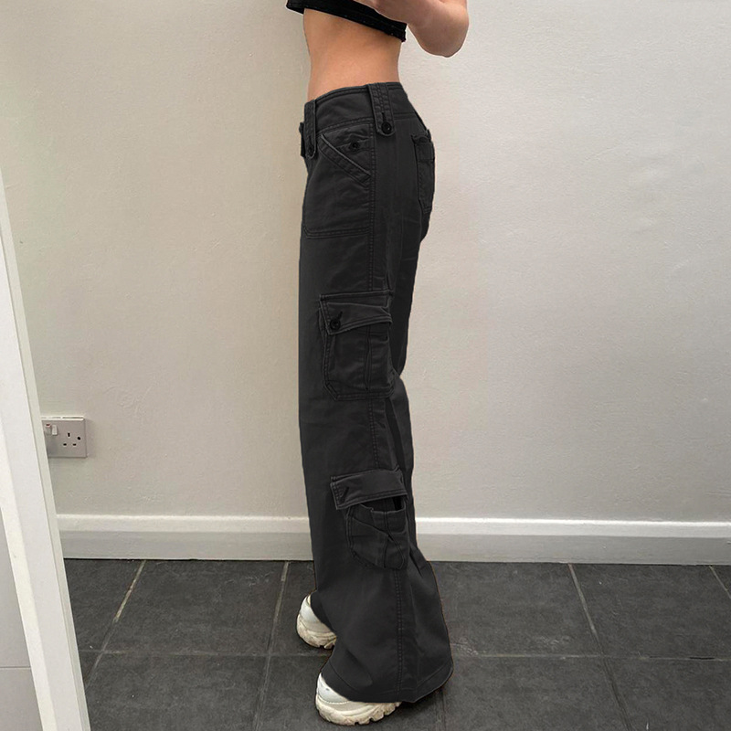 American Hot Girl low waist workwear jeans for women 2023 new street shot draping straight style multi-pocket casual trousers