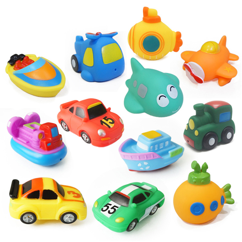 Factory wholesale vinyl baby play water bath sound children's toys pinch call water spray traffic car ship mixed batch