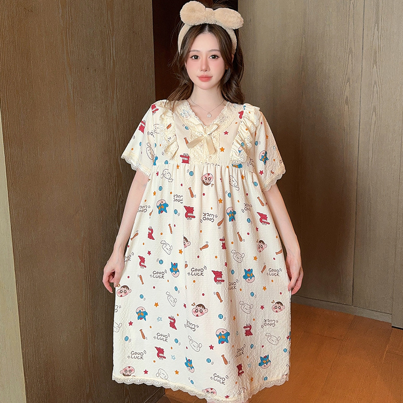 Summer Nightgown Women's Cute Cartoon Ins Princess Style Short-sleeved Mid-length Nightgown Plus Fat Plus Big Fat Women's Home Clothes