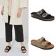 Black Double-ring Buckle Strap Sandals Fashionable ARIZO Buckle Couples Cork Slippers Fashion Bus Buckle Sandals