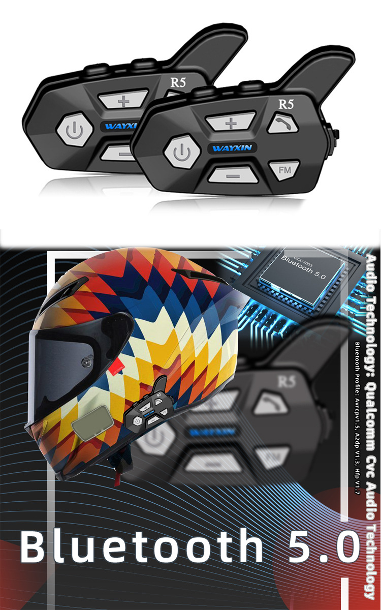 Interfon Bluetooth pentru cască de motocicletă WAYXIN R5, căști Bluetooth, căști pentru motocicletă_voghion.com