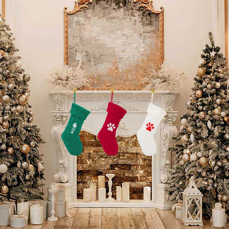 国境を越えたクリスマス靴下アマゾンの新しい猫犬クリスマスニット靴下クリスマスプレゼント袋の家庭装飾|undefined