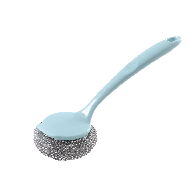 PET washing pan brush dishwashing brush pot artifact kitchen removable and washable steel ball long handle cleaning brush plastic cleaning ball