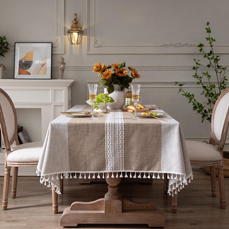 Flying cat American Amazon cross-border Curry striped knitted jacquard rectangular tablecloth wholesale beige tassel cover cloth
