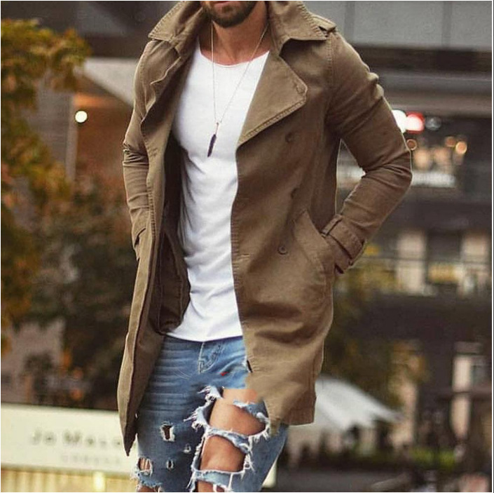 2024 spring men's coat long slim fit large size windbreaker men's casual jacket