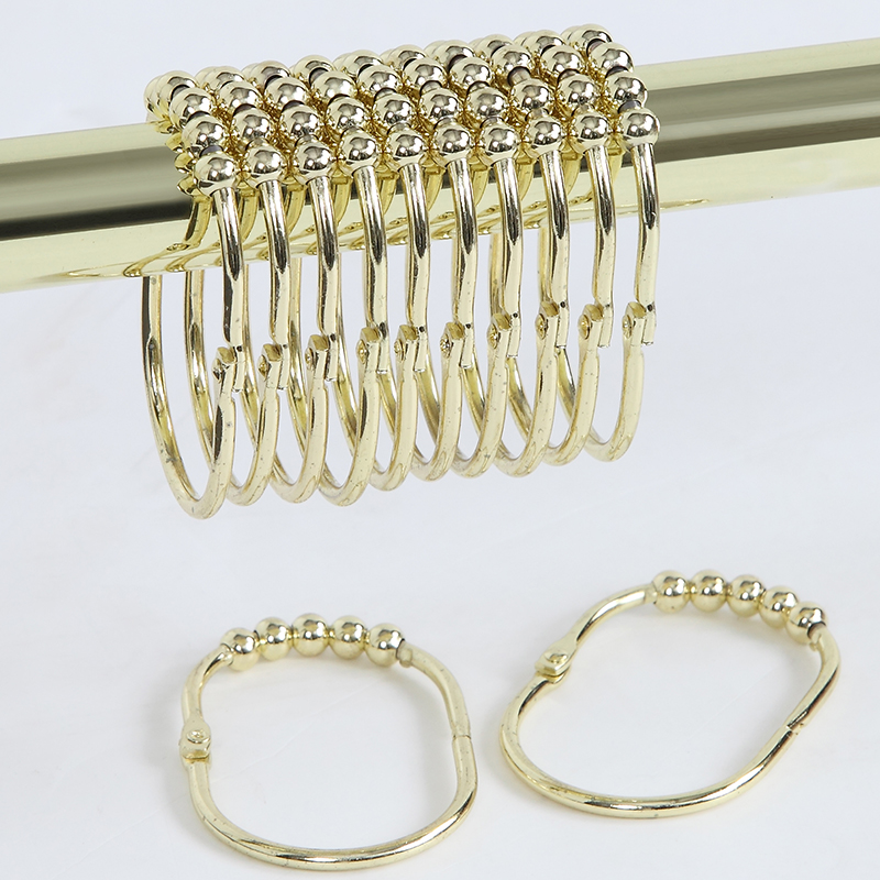 Cross-border stainless steel anti-rust metal shower curtain hook smooth peanut snap type buckle five ball shower curtain hanging ring