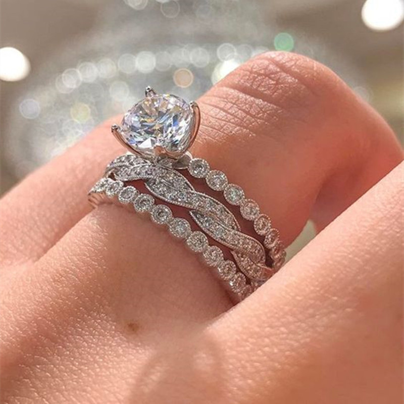 曹適外貿拼夕夕熱賣款三套戒 結婚紀念日紀念禮物 情人節禮物套戒