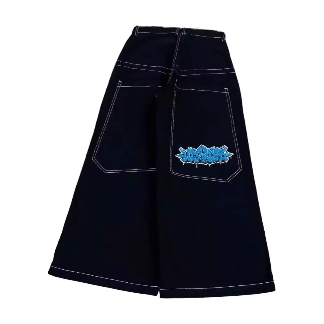 Cross-border Amazon European and American High Street JNCO Pattern Embroidered Jeans hiphop Hip Hop Loose Wide Leg Jeans
