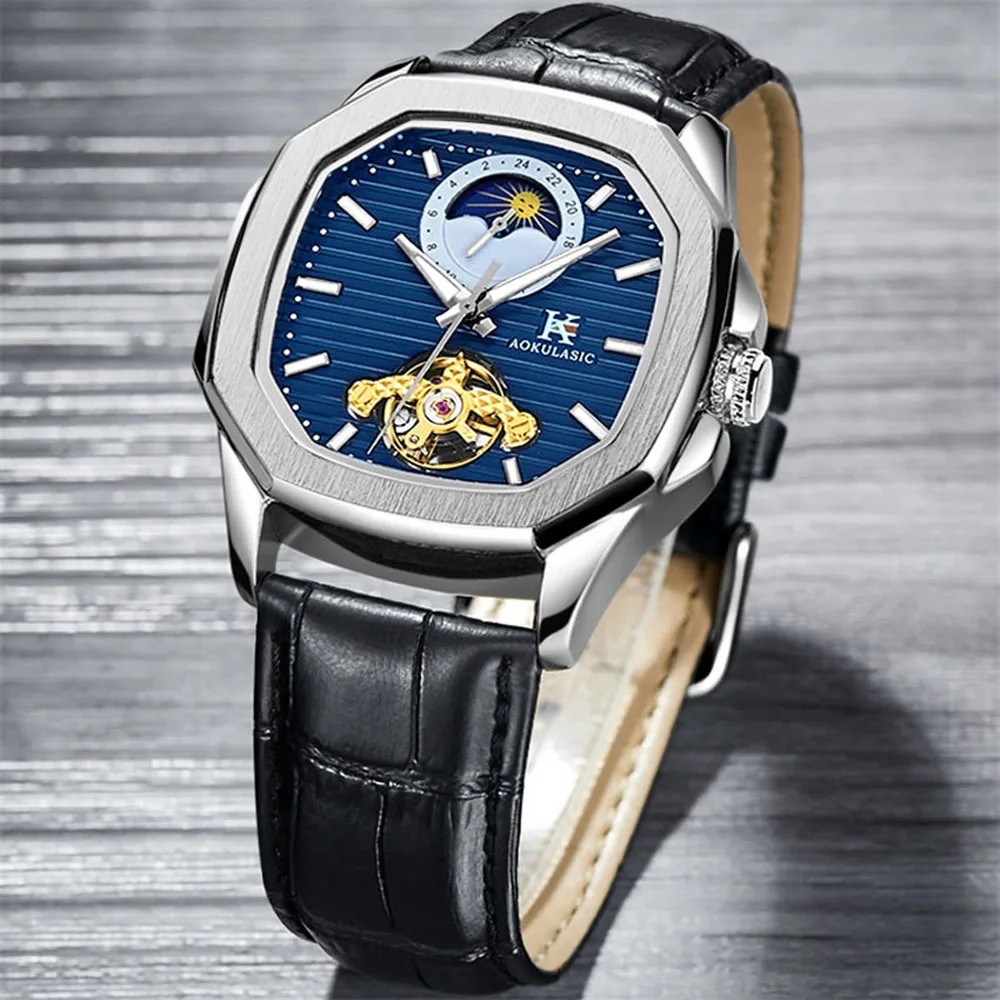 New AOKULASIC European and American men's fashion casual square automatic mechanical watch wholesale