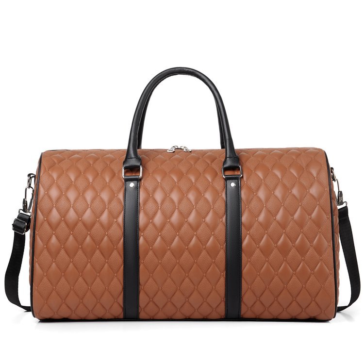 Portable large-capacity travel bag men's travel leisure short-distance luggage bag rhombus embroidery line boarding bag cross-border wholesale
