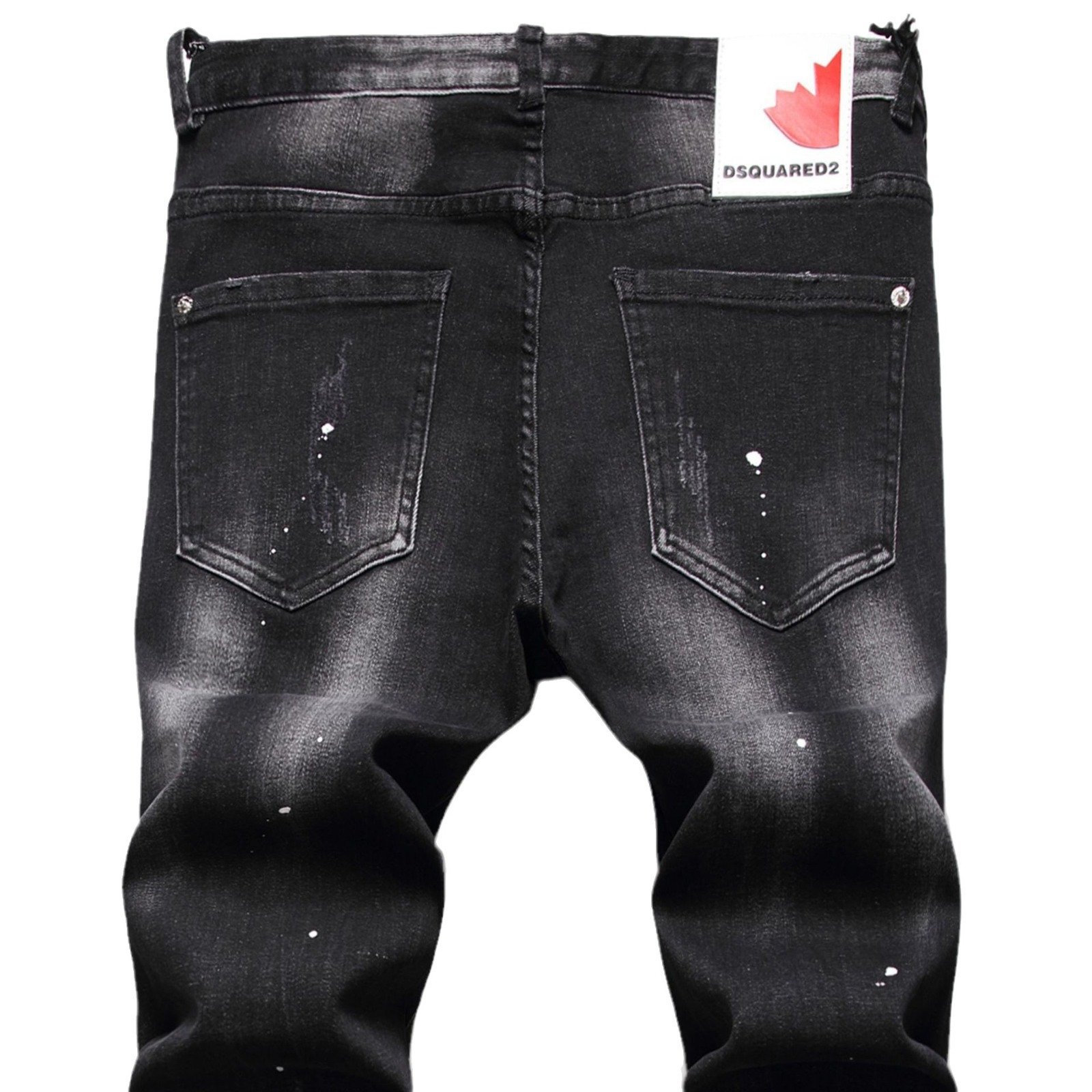 European and American fashion brand Dsq2 fashion black Gray elastic paint point decoration zipper lanyard hole patch jeans men