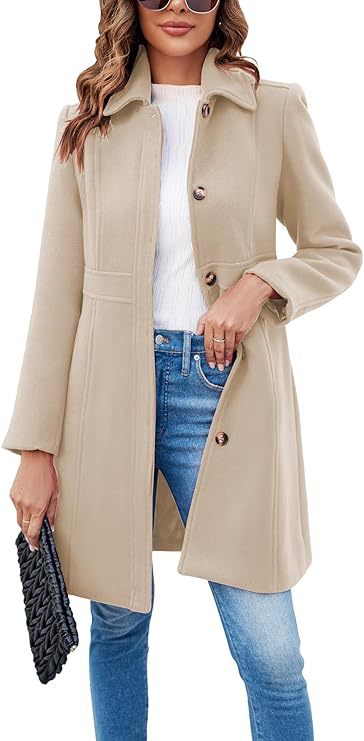 Amazon cross-border new women's elegant single-breasted long-sleeved lapel winter coat pea coat