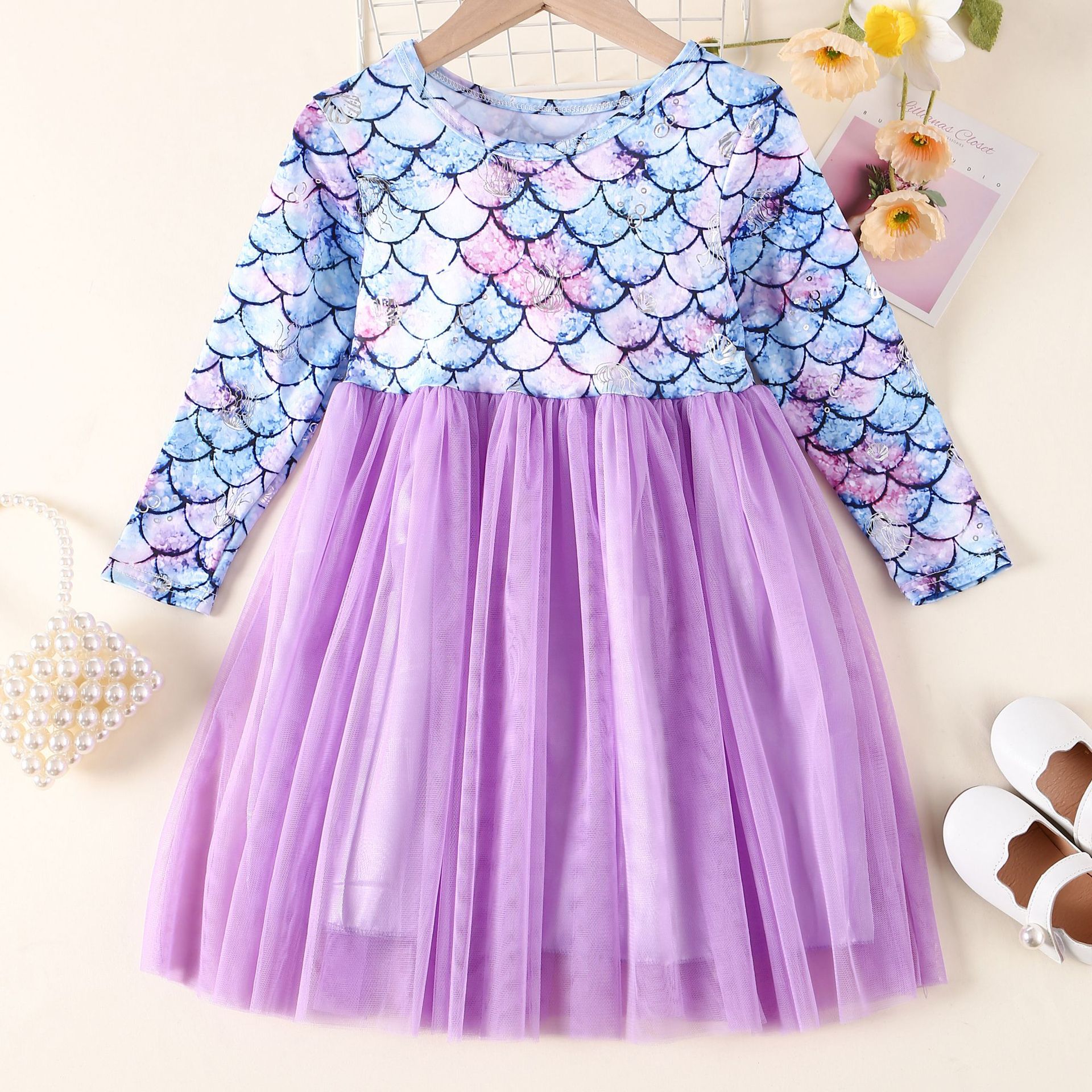 New long sleeve dress mermaid dress mesh dress cross-border exclusive for wholesale
