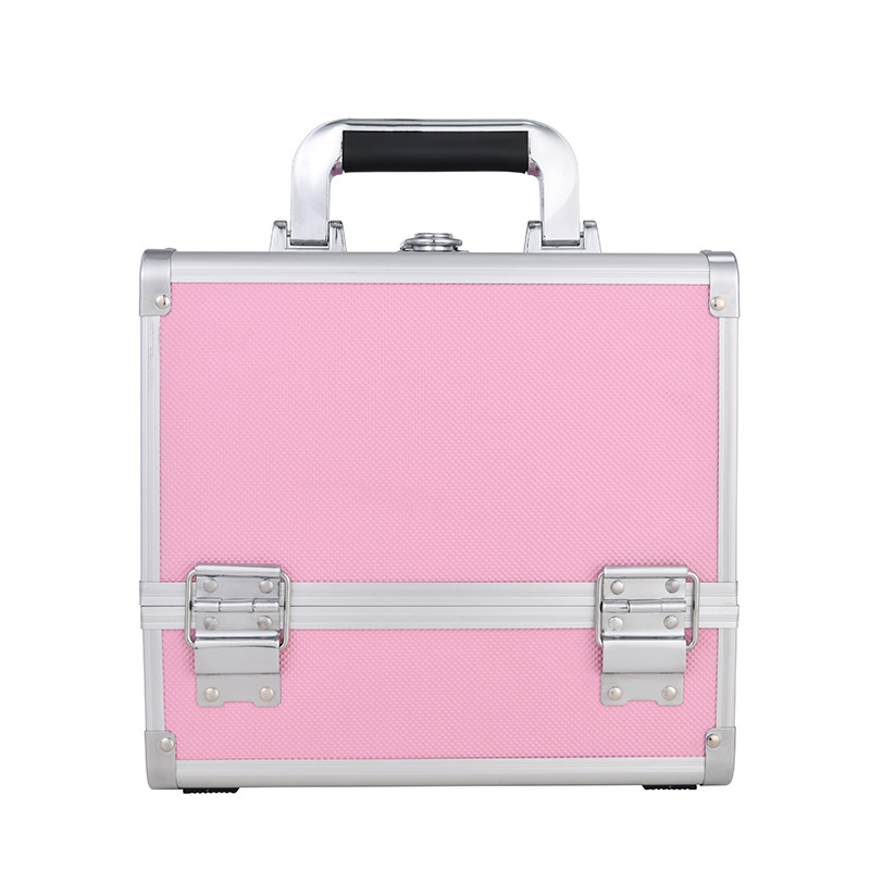 Portable aluminum alloy cosmetic case with diamond pattern ABS large capacity high-end mirror cross-border storage case with mirror