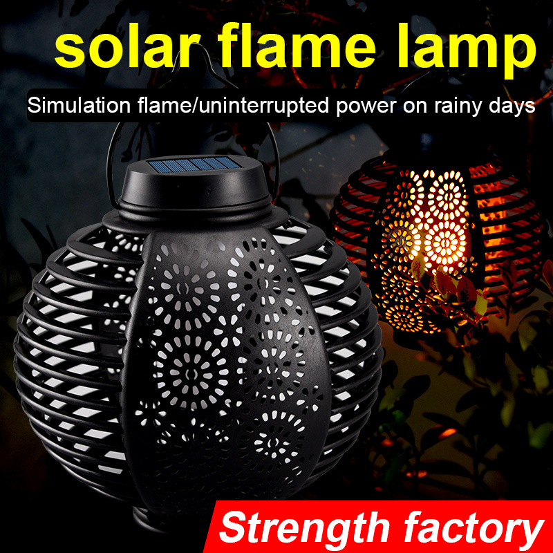 Wilder new solar flame lantern lamp outdoor round rattan lantern courtyard hanging atmosphere chandelier
