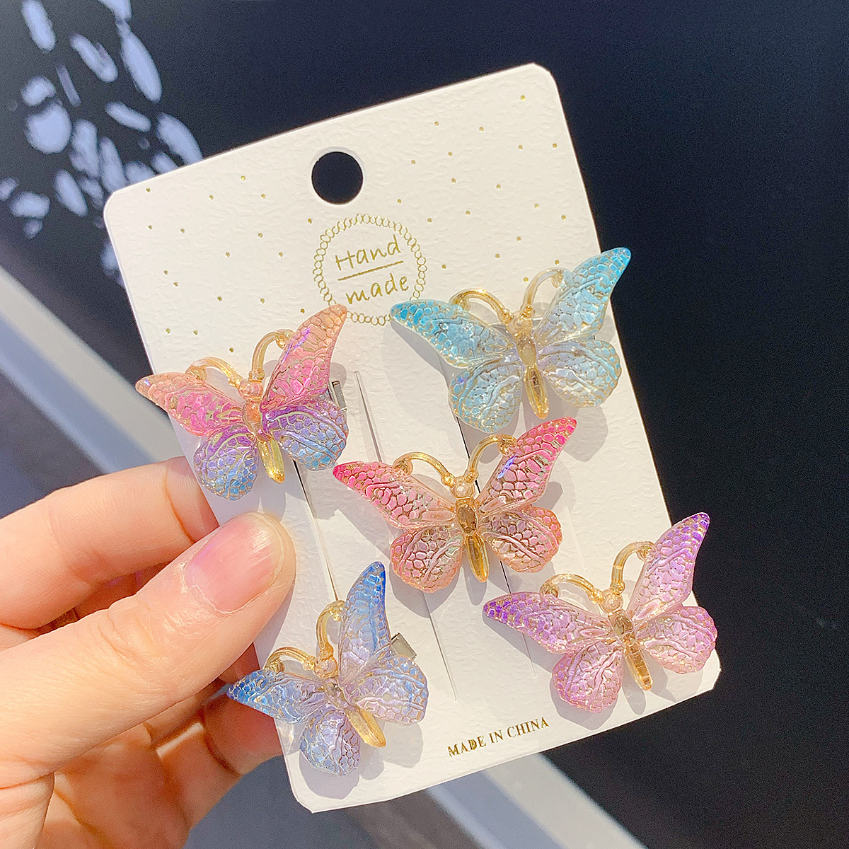 5-piece butterfly hairpin girls' hair accessories Girls' Sweet headdress hairpin gradient color accessories children's accessories clip