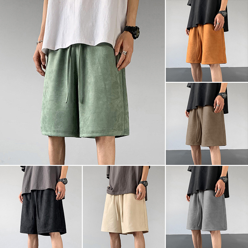 2023 Summer New Suede Shorts Men's High Street Trendy Brand Loose Five-point Pants Men's Sports Solid Color Simple Shorts