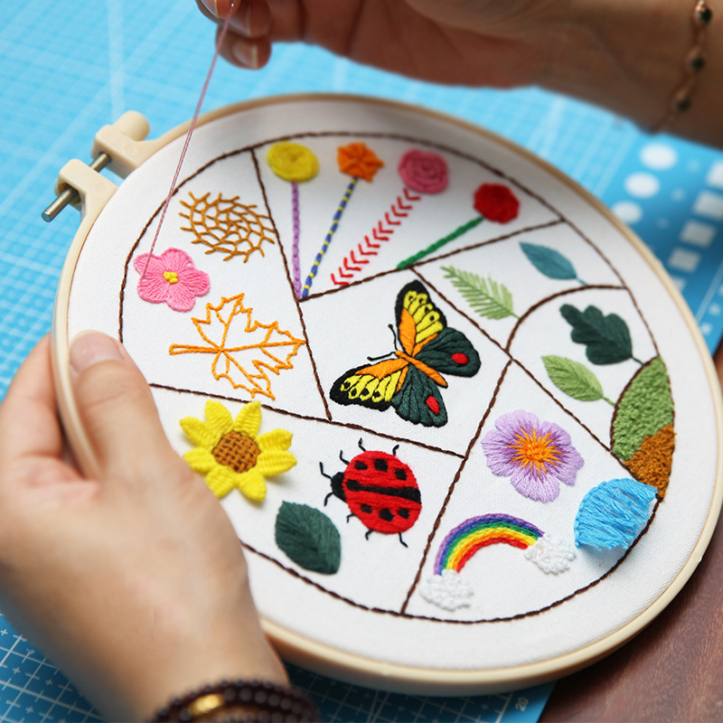 Basic embroidery diy 30 kinds of stitch practice bag creative novice flowers and animals sewing bag cross stitch three-piece set