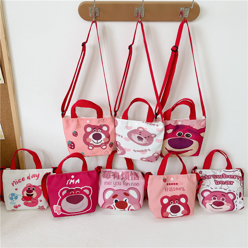 Strawberry bear bag children's 2023 new spring and summer all-match canvas bag shoulder bag handbag cute casual bag