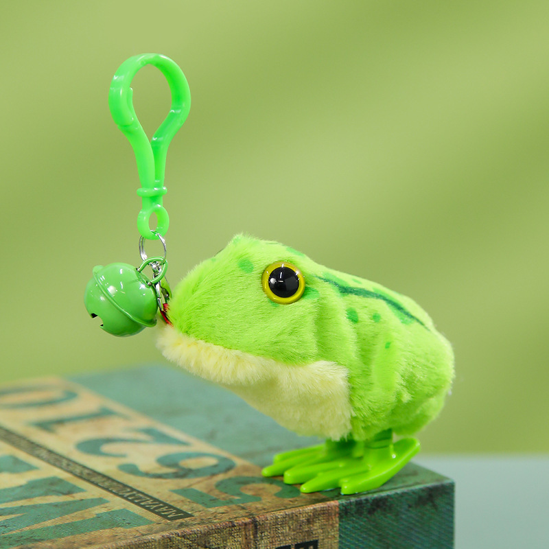 Lejier with keychain Bell jumping frog clockwork toy simulation jumping frog backpack pendant toy gift