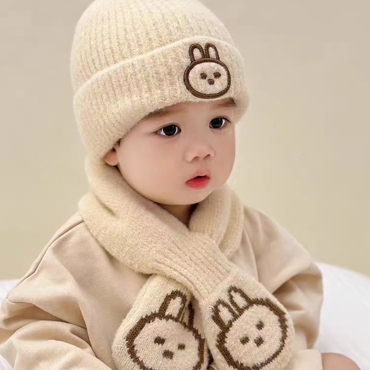 Chapeau d'hiver pour bébé, mignon, style coréen, pour garçons et filles, chapeau en laine de lapin, automne et hiver, bonnet tricoté pour bébé, écharpe_voghion.com