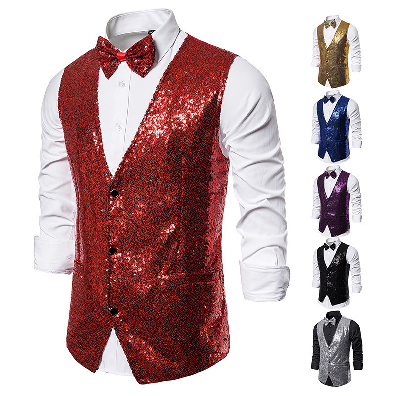 23 men's stage costume small sequined vest vest studio photo host singer MC vest wholesale