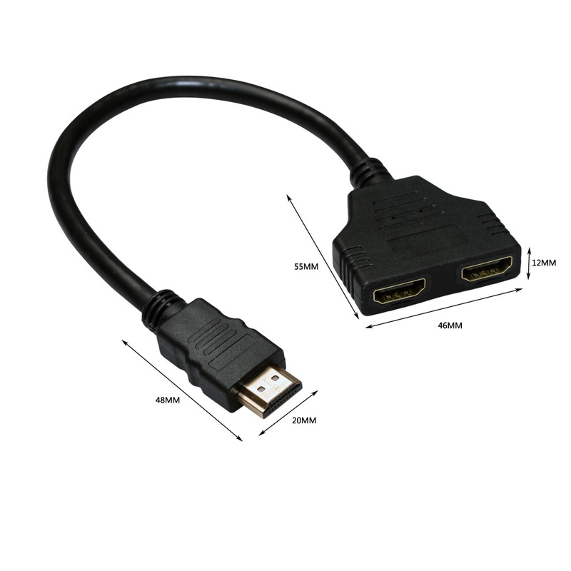 黒のフラット ダブル HDMI スプリッター ケーブル 0.3 メートルのデジタル コンピューター/コンピューター ケーブル|undefined