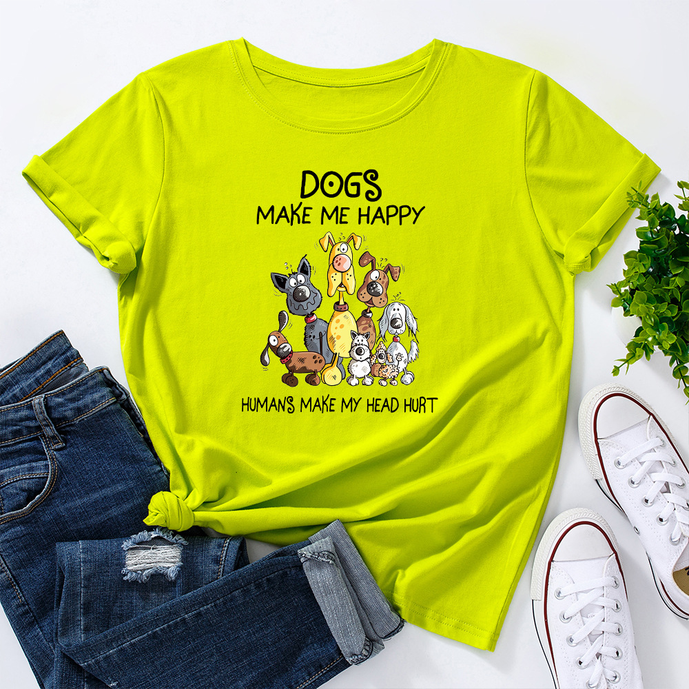 Spot wish Amazon foreign trade European and American women's dog general mobilization printing loose round neck short sleeve t-shirt women